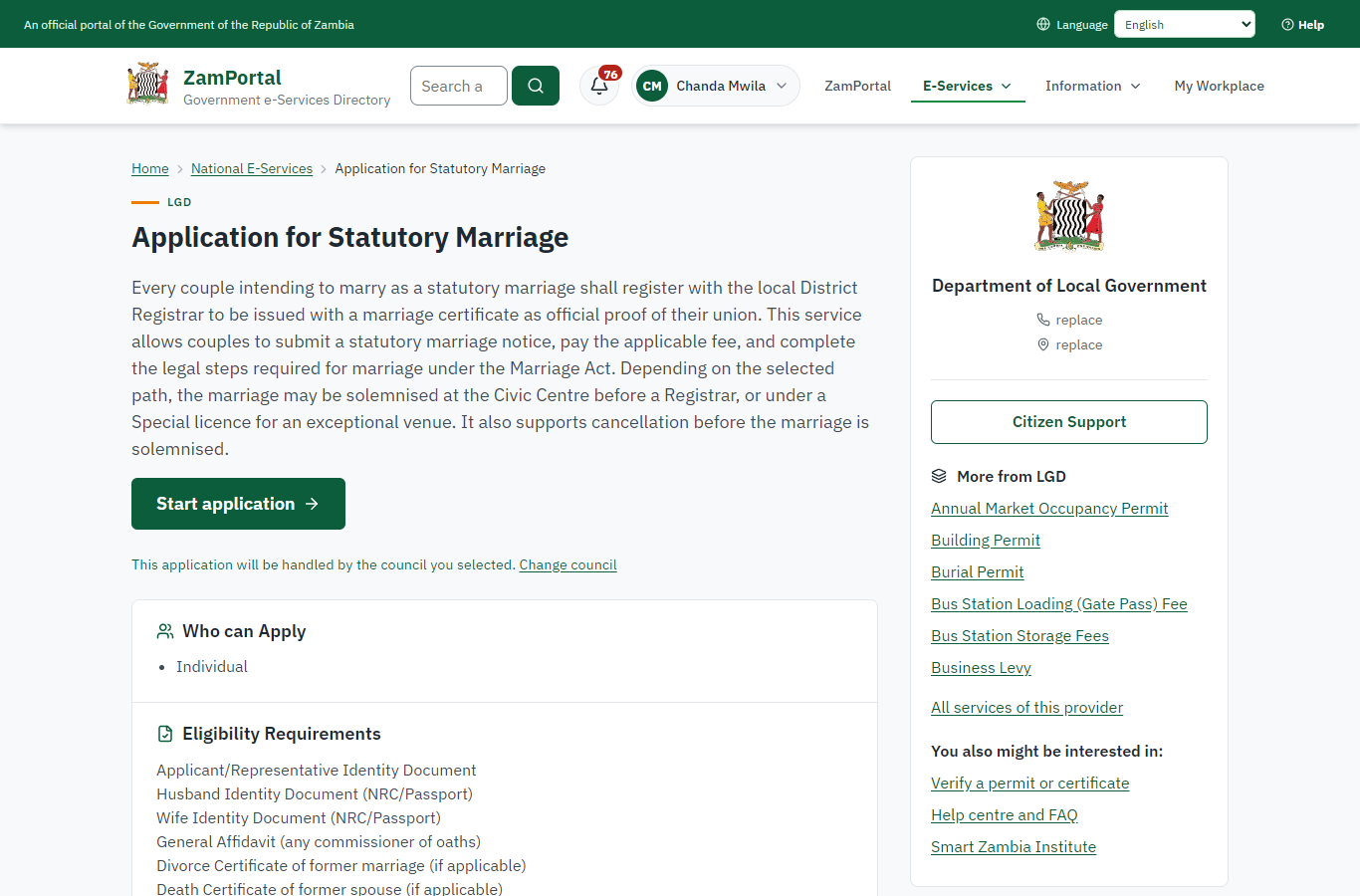 Read the service page (desktop)