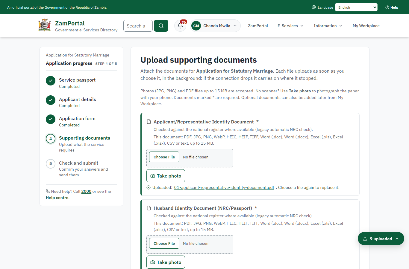 Upload the supporting documents (desktop)