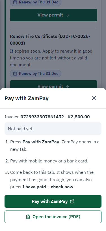 Pay with ZamPay (375 px phone)