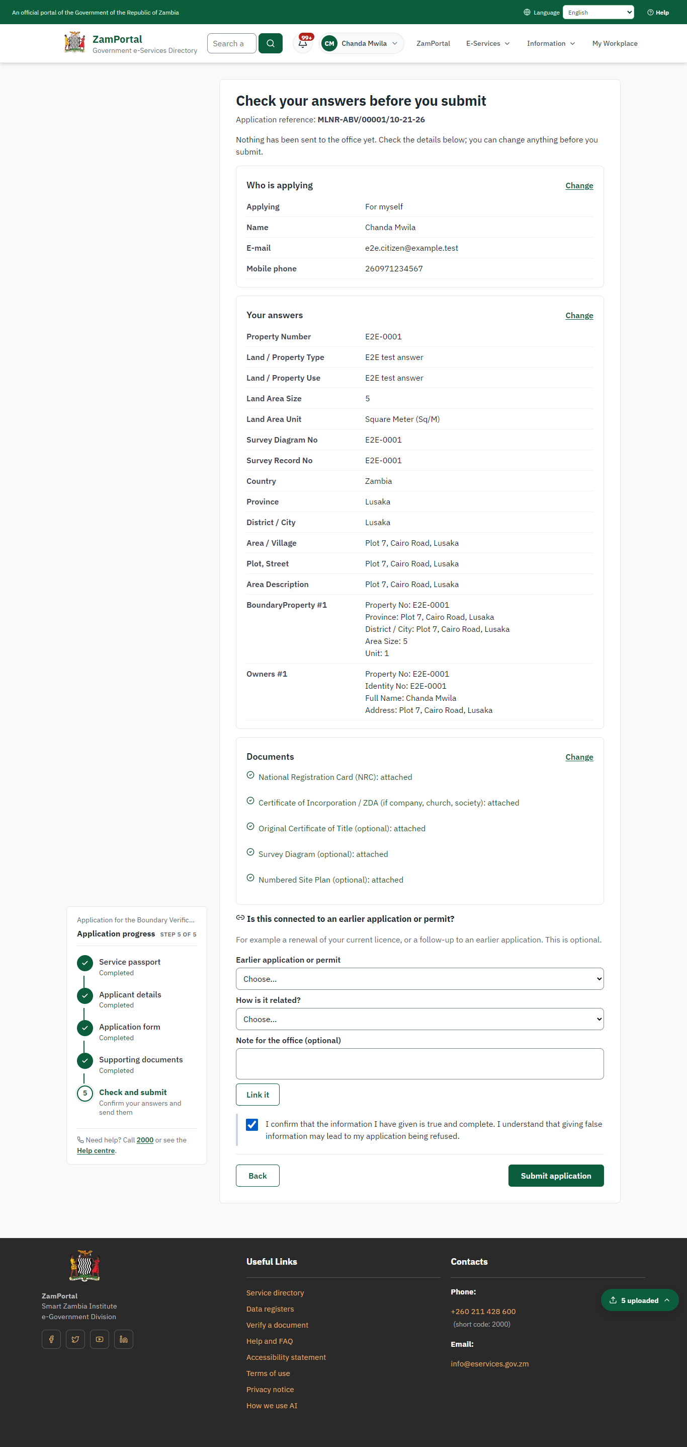 Check the answers and confirm the declaration (desktop)