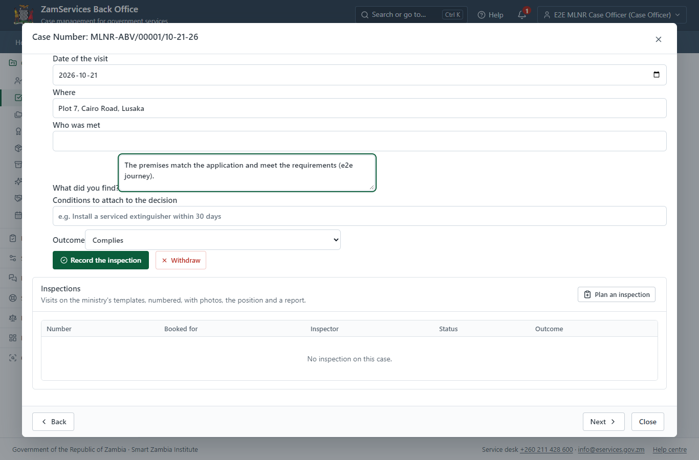 Inspection: Schedule visit / Upload Verification Report (desktop)