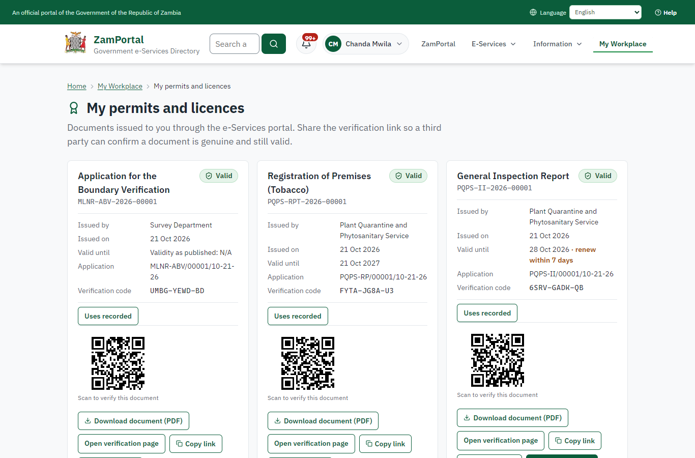 The document in My permits (desktop)