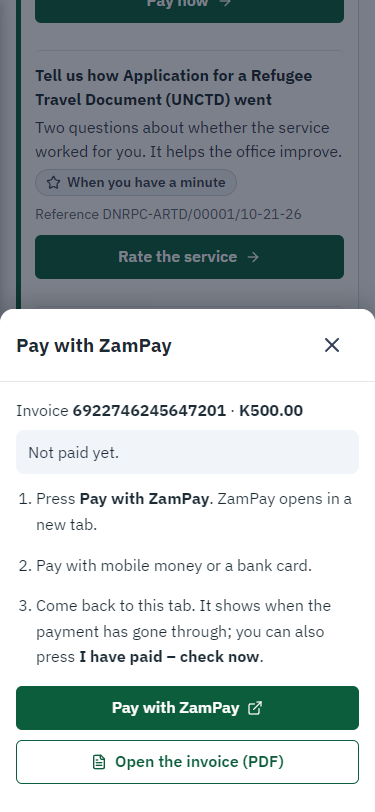 Pay with ZamPay (375 px phone)