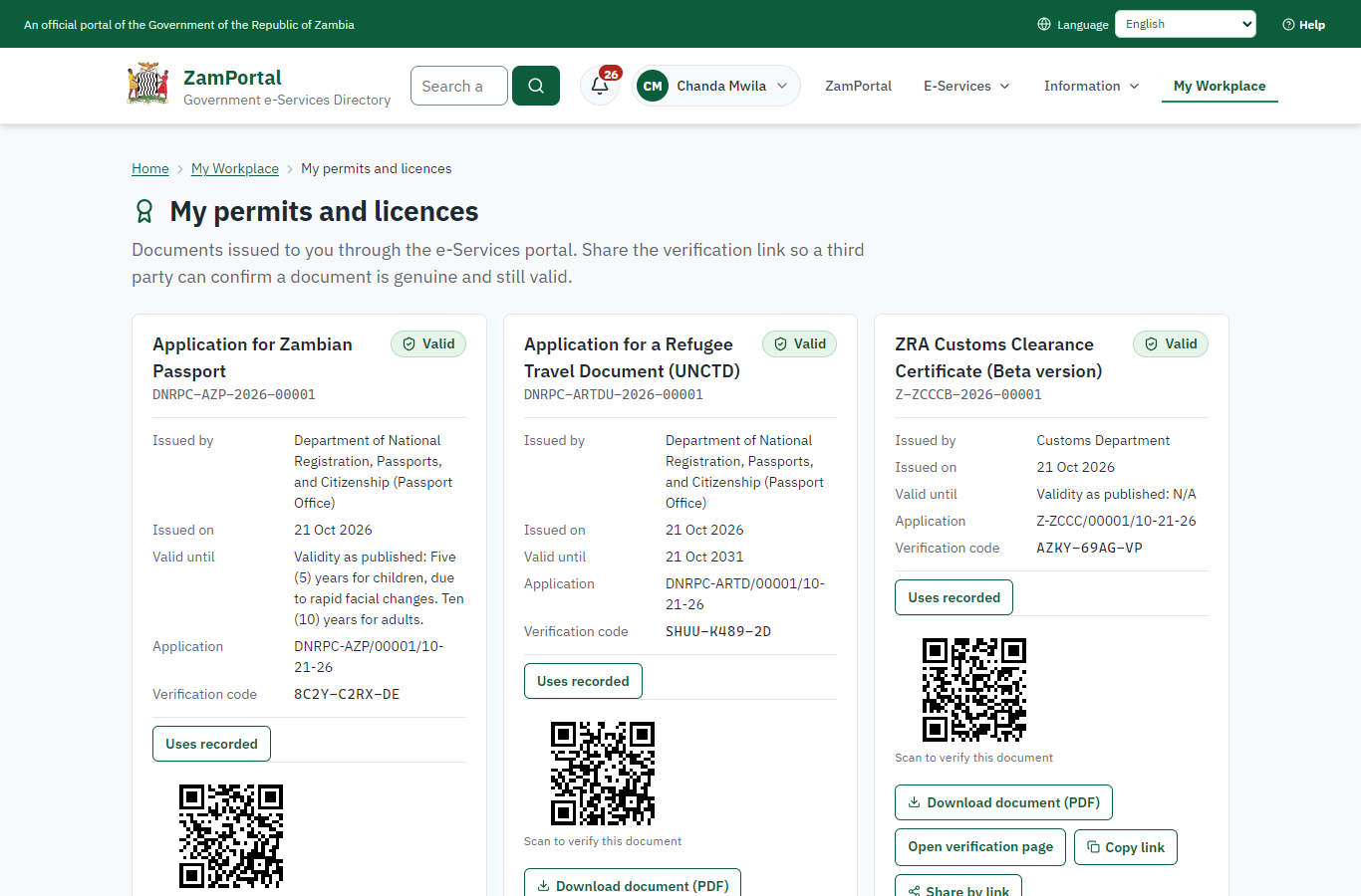 The document in My permits (desktop)