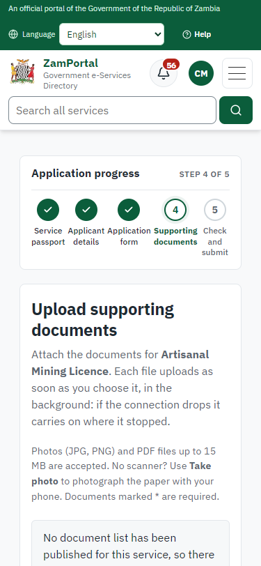 Upload the supporting documents (375 px phone)