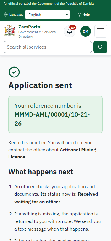 Application sent (375 px phone)
