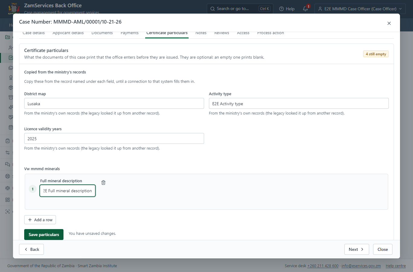 Fill in the certificate particulars (desktop)