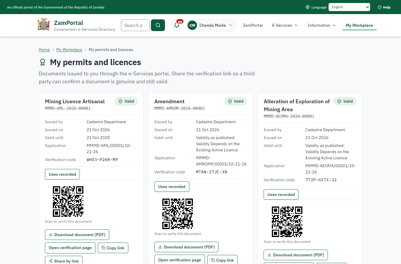 The document in My permits (desktop)