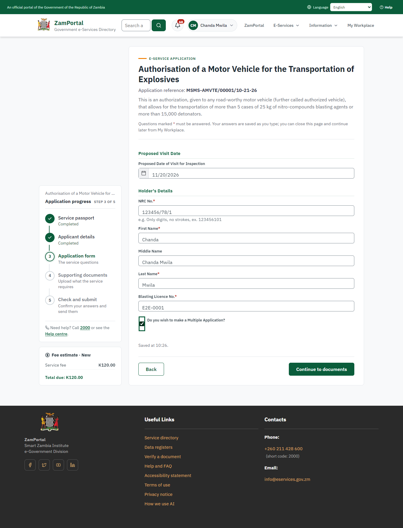 Fill in the application form (desktop)