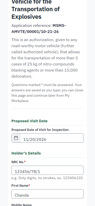 Fill in the application form (375 px phone)