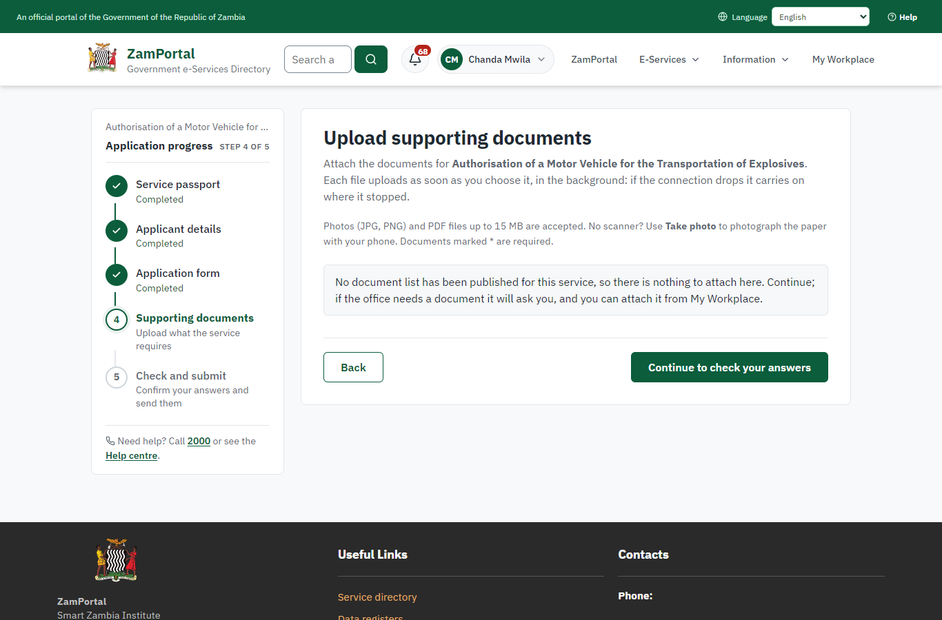 Upload the supporting documents (desktop)