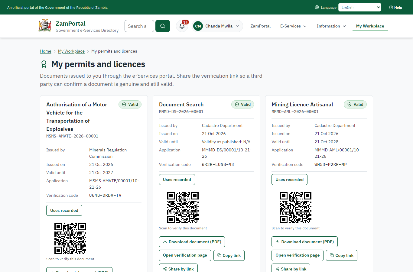 The document in My permits (desktop)