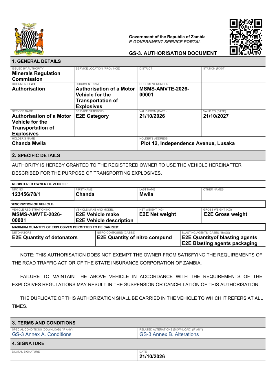 Authorisation of a Motor Vehicle for the Transportation of Explosives (sealed PDF)