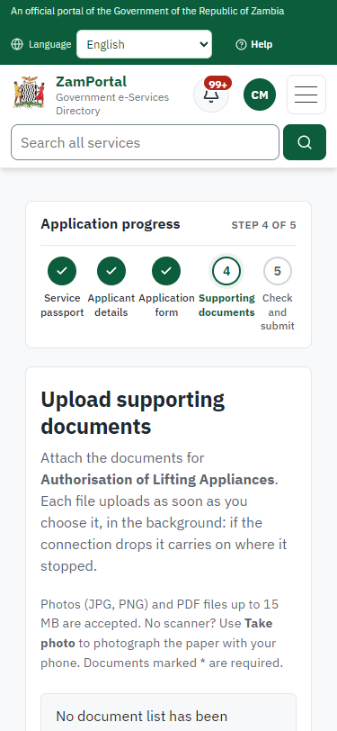 Upload the supporting documents (375 px phone)