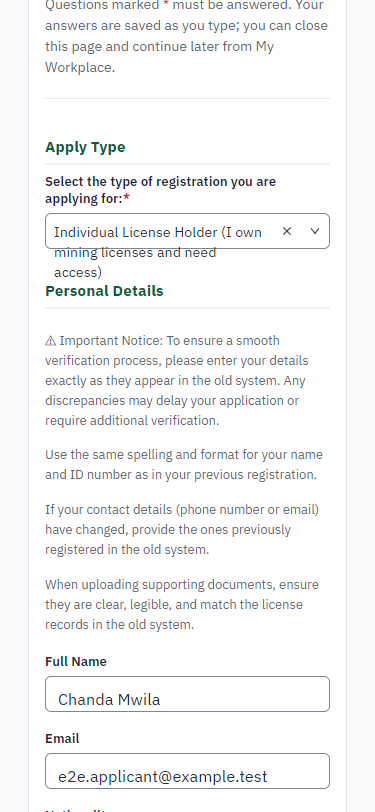 Fill in the application form (375 px phone)