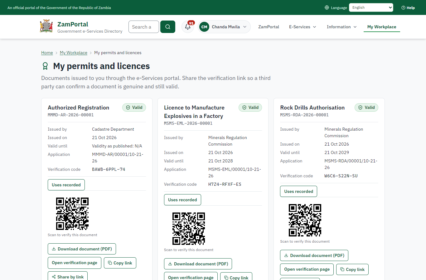 The document in My permits (desktop)