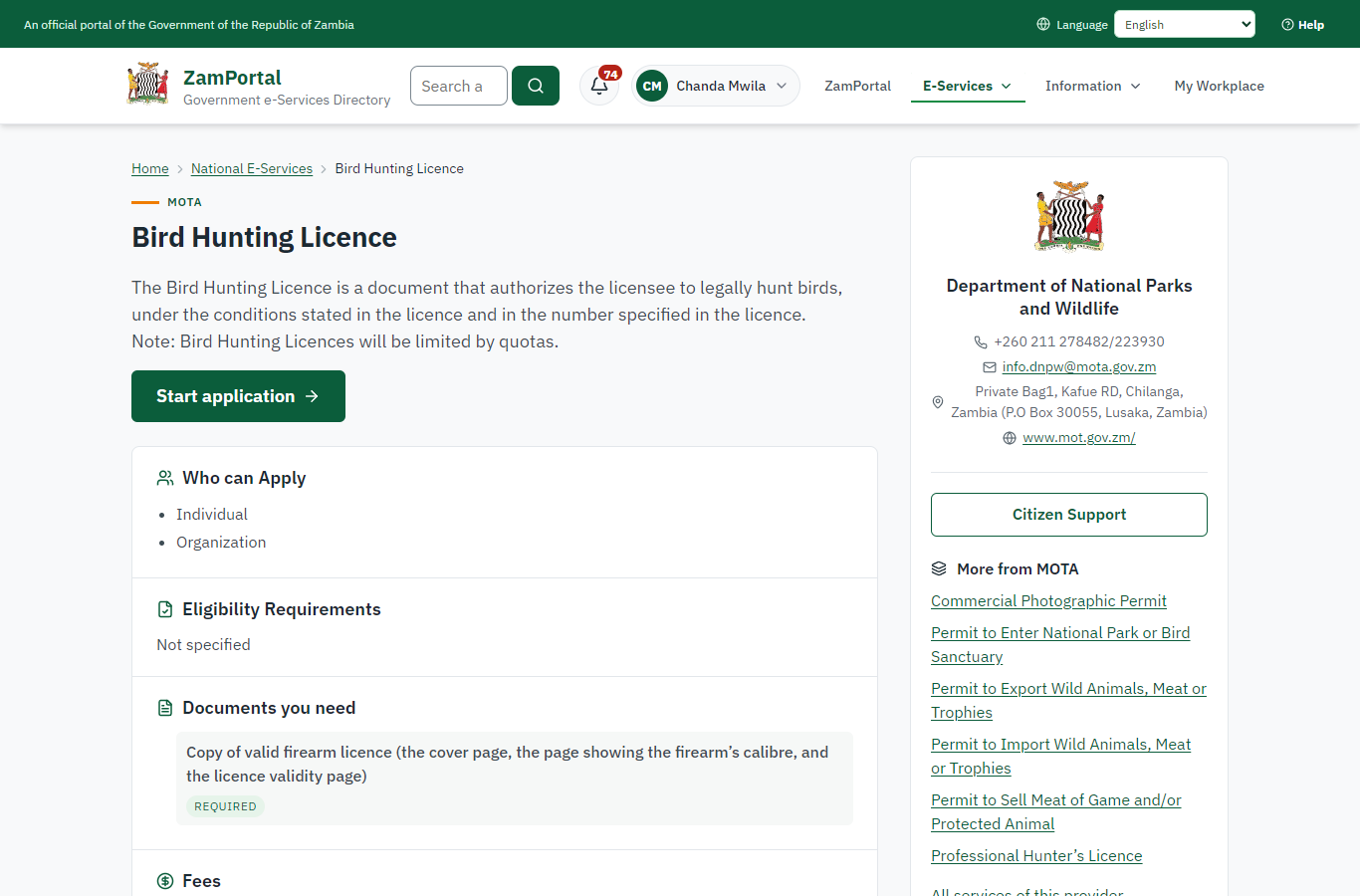 Read the service page (desktop)