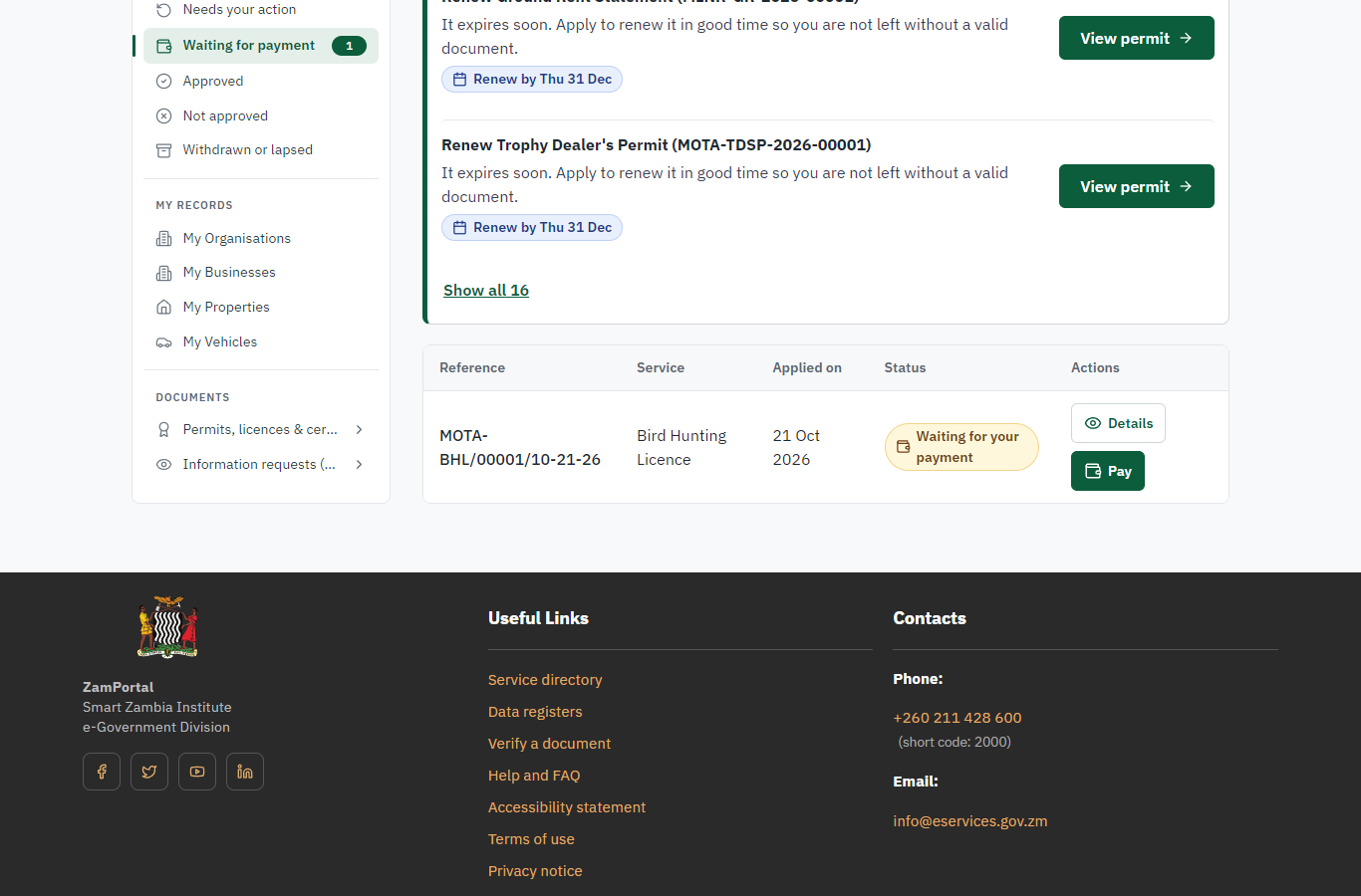 See that the fee is due (desktop)