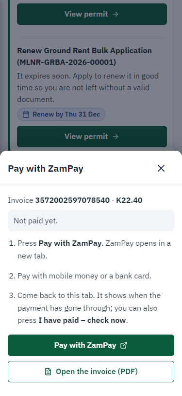 Pay with ZamPay (375 px phone)