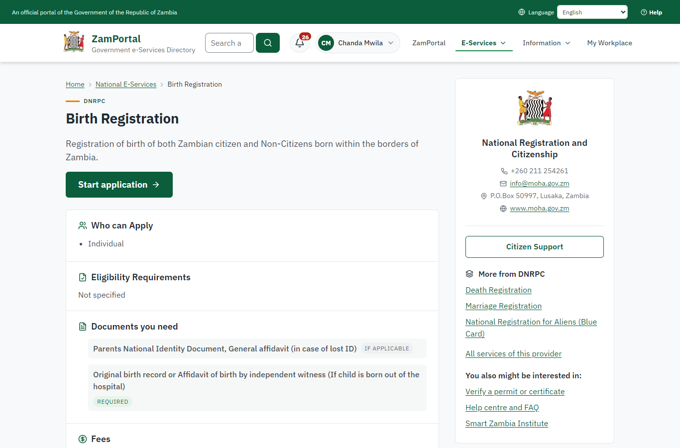 Read the service page (desktop)