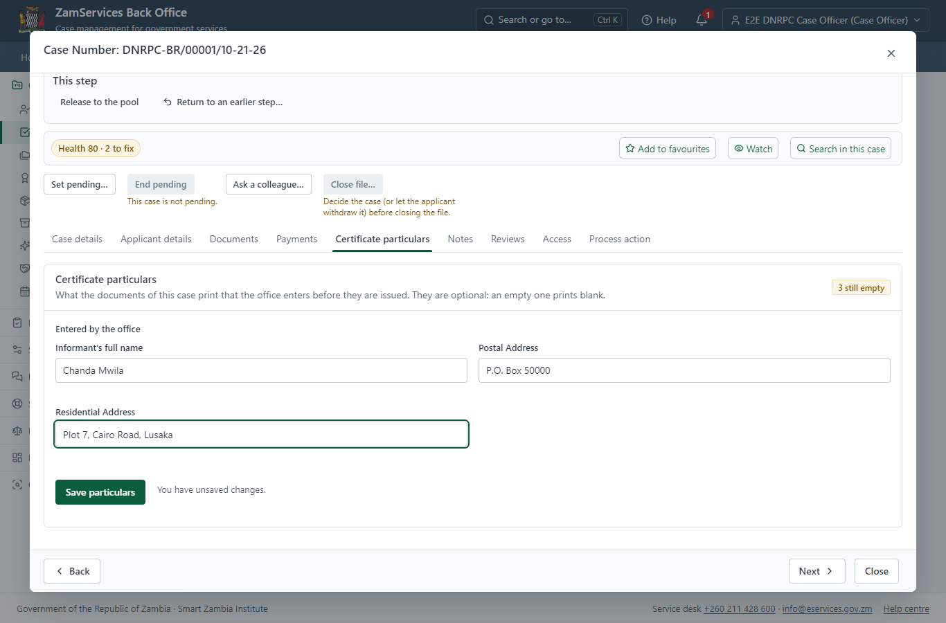Fill in the certificate particulars (desktop)