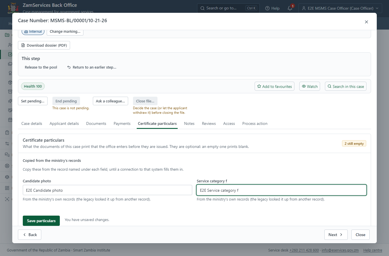 Fill in the certificate particulars (desktop)