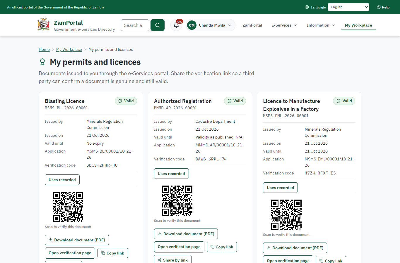 The document in My permits (desktop)