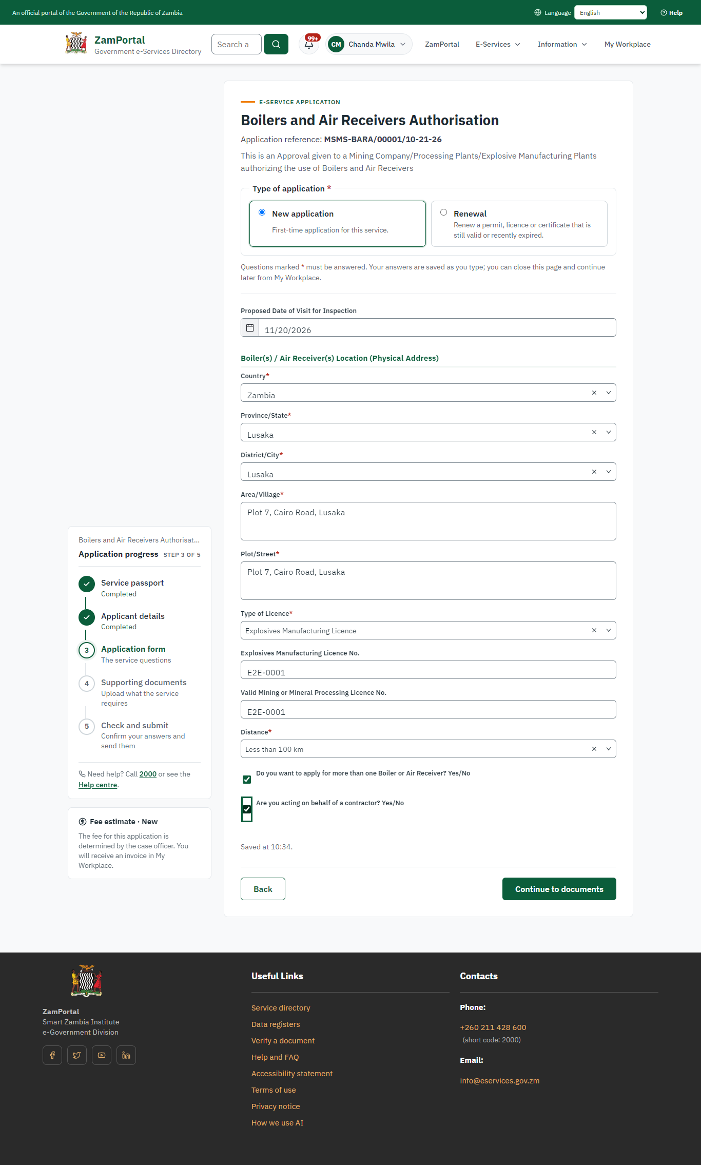 Fill in the application form (desktop)