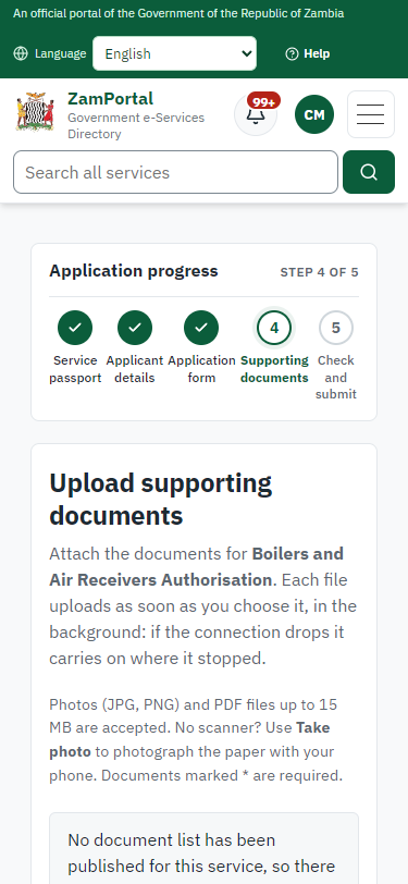 Upload the supporting documents (375 px phone)