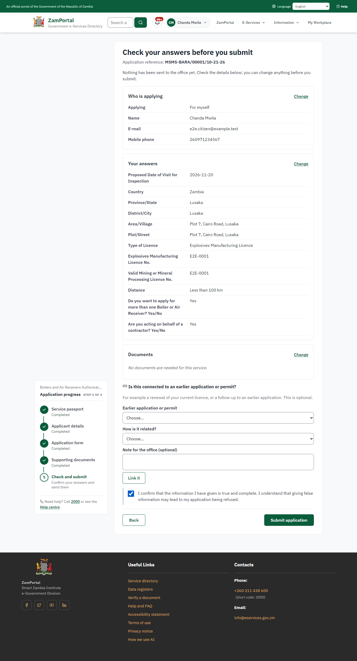 Check the answers and confirm the declaration (desktop)