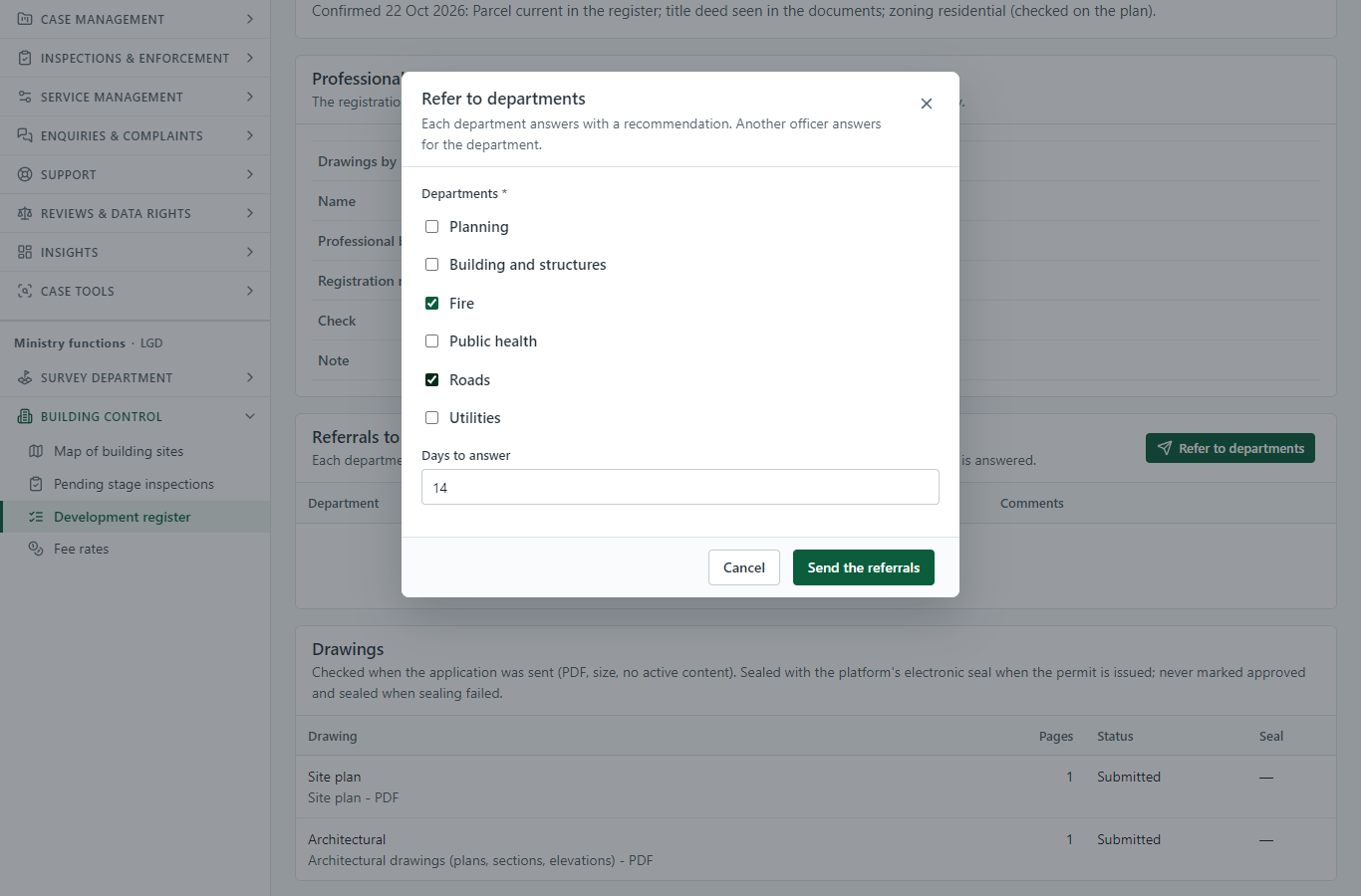 Refer the application to departments (desktop)