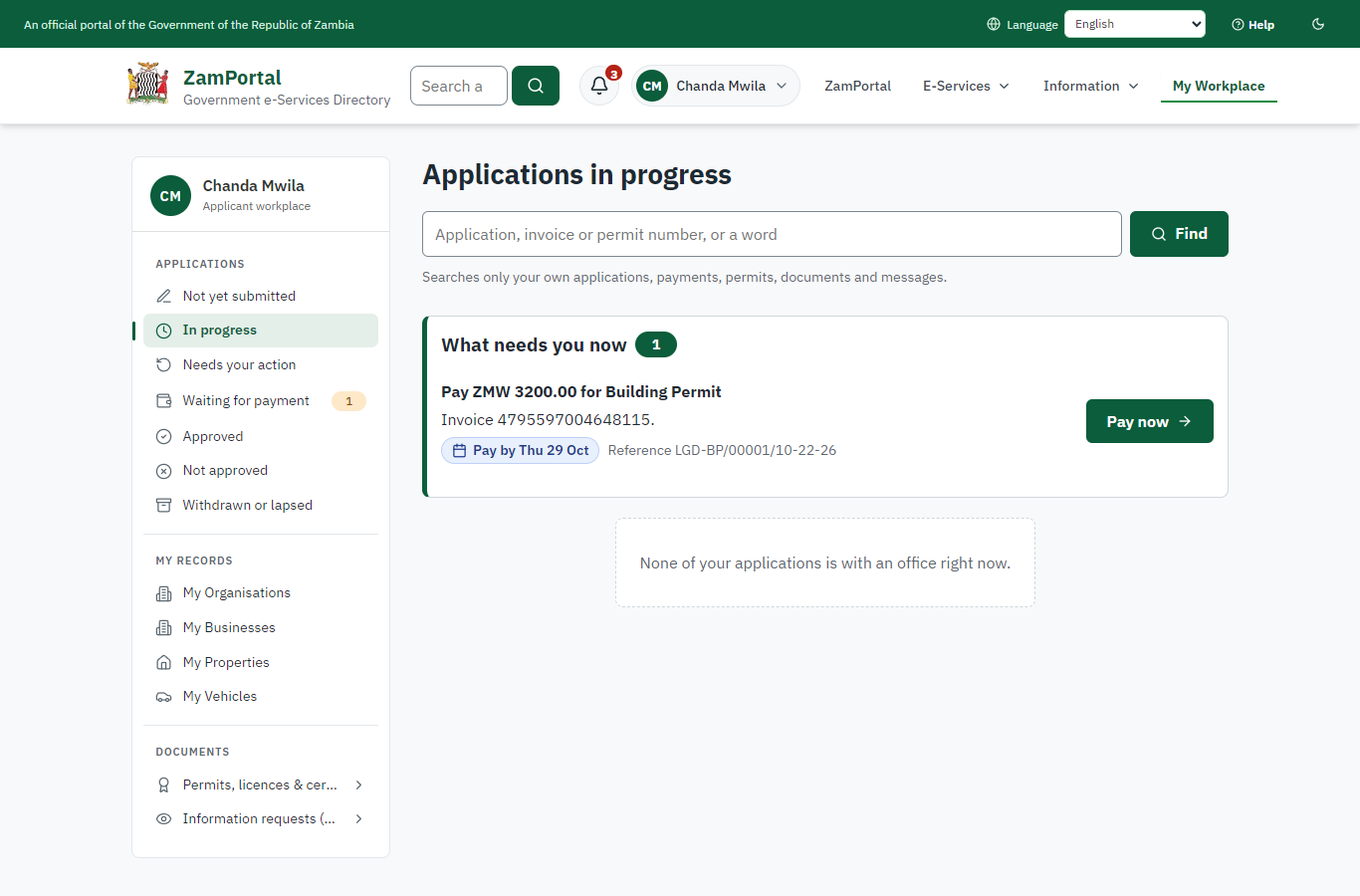 Pay the permit fee (desktop)