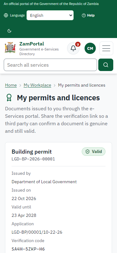 The permit in My permits (375 px phone)