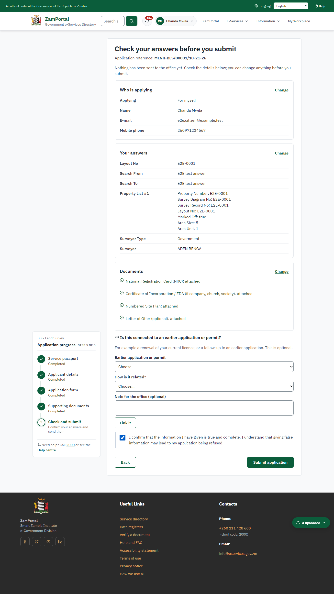 Check the answers and confirm the declaration (desktop)