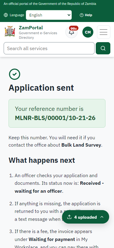 Application sent (375 px phone)