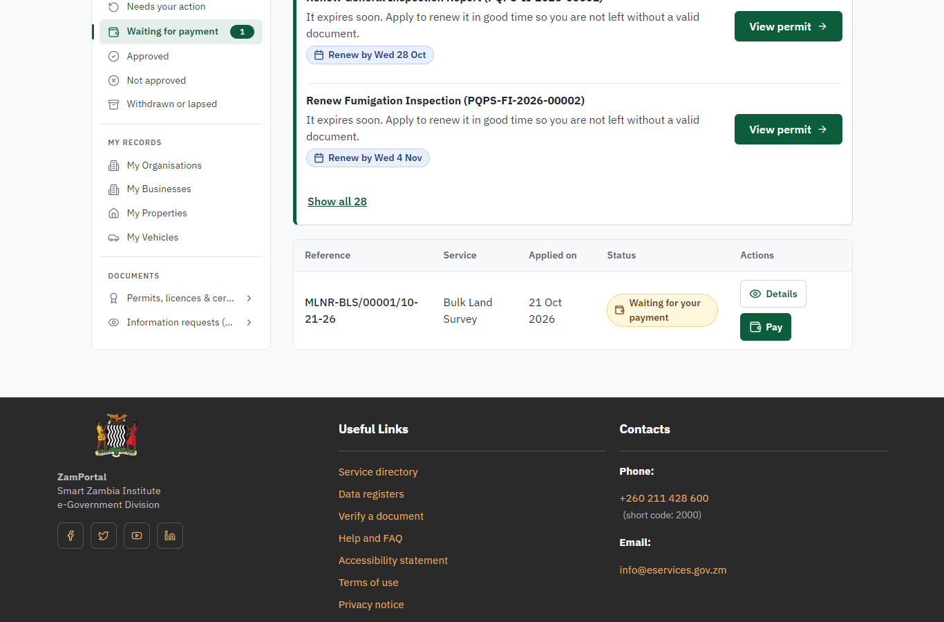 See that the fee is due (desktop)