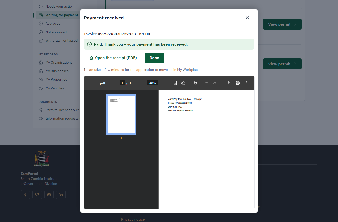 Payment received (desktop)