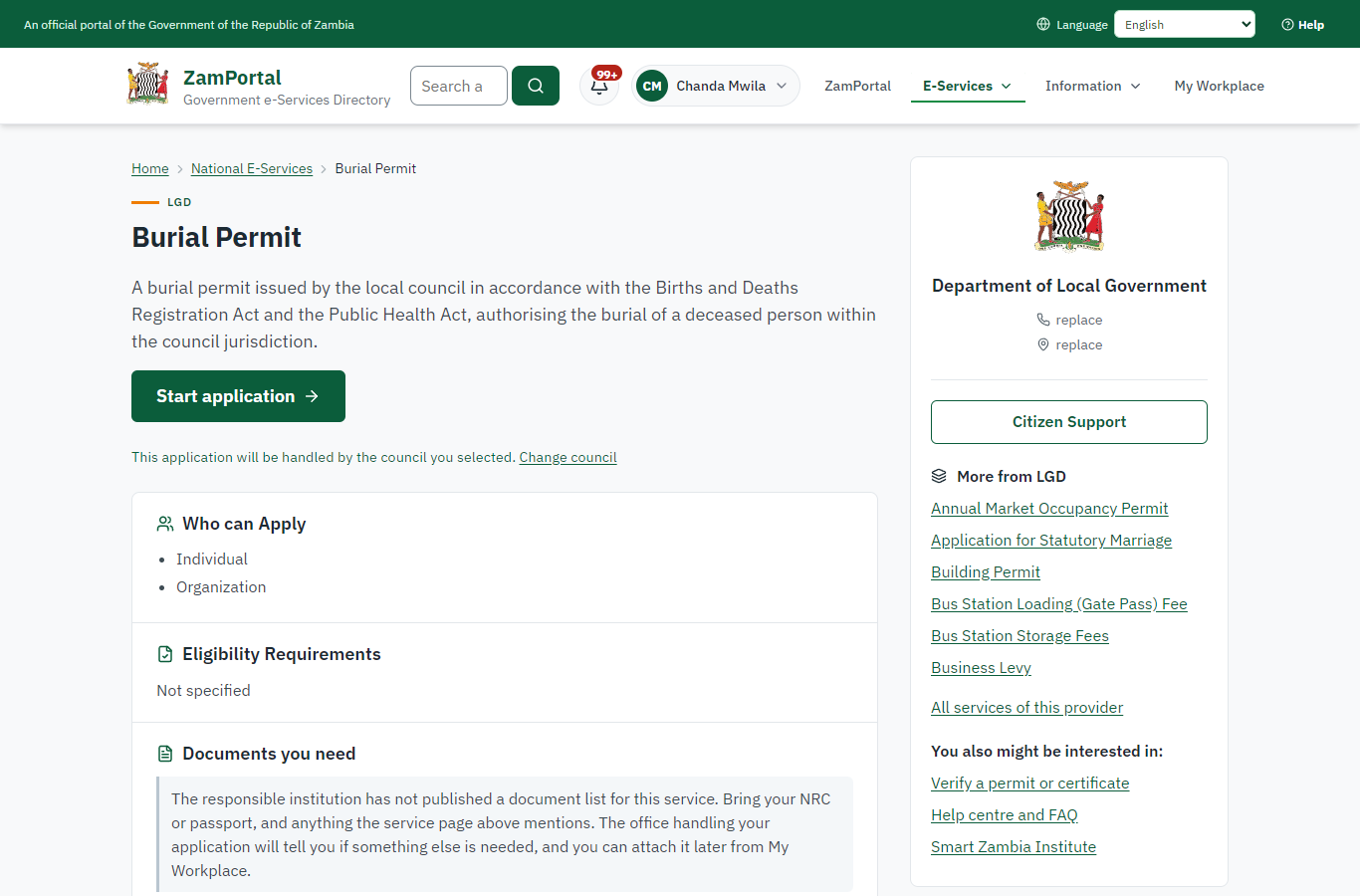 Read the service page (desktop)