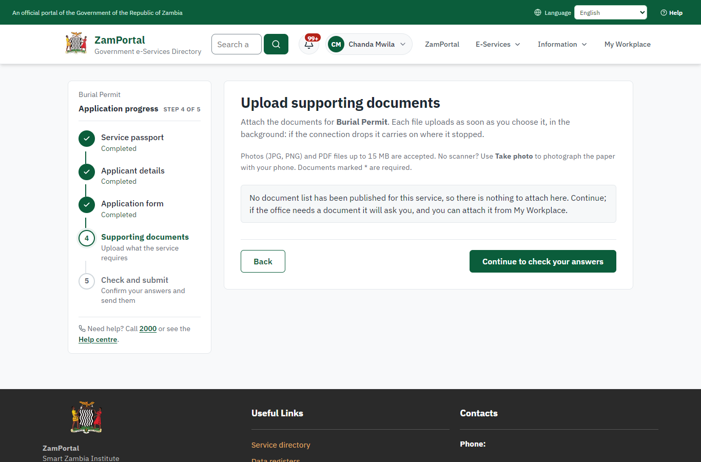 Upload the supporting documents (desktop)