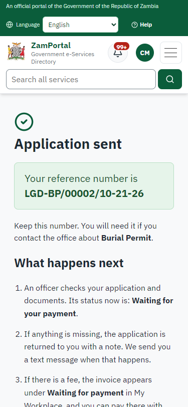 Application sent (375 px phone)