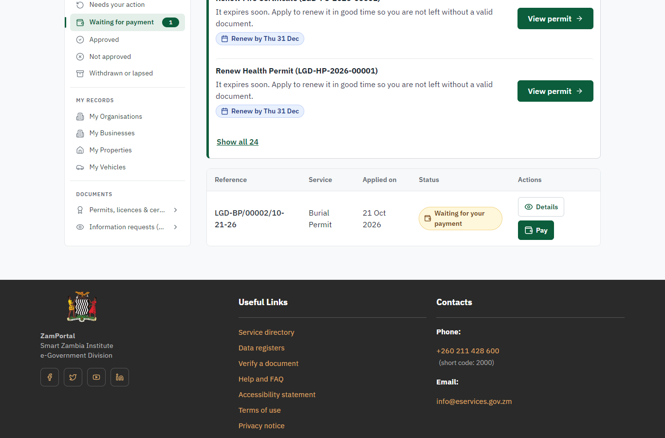 See that the fee is due (desktop)