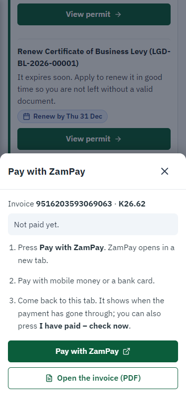 Pay with ZamPay (375 px phone)