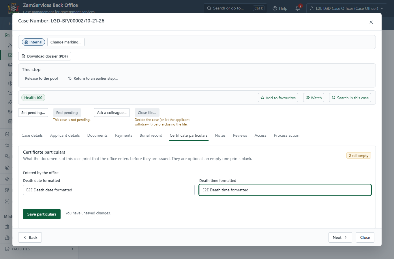 Fill in the certificate particulars (desktop)