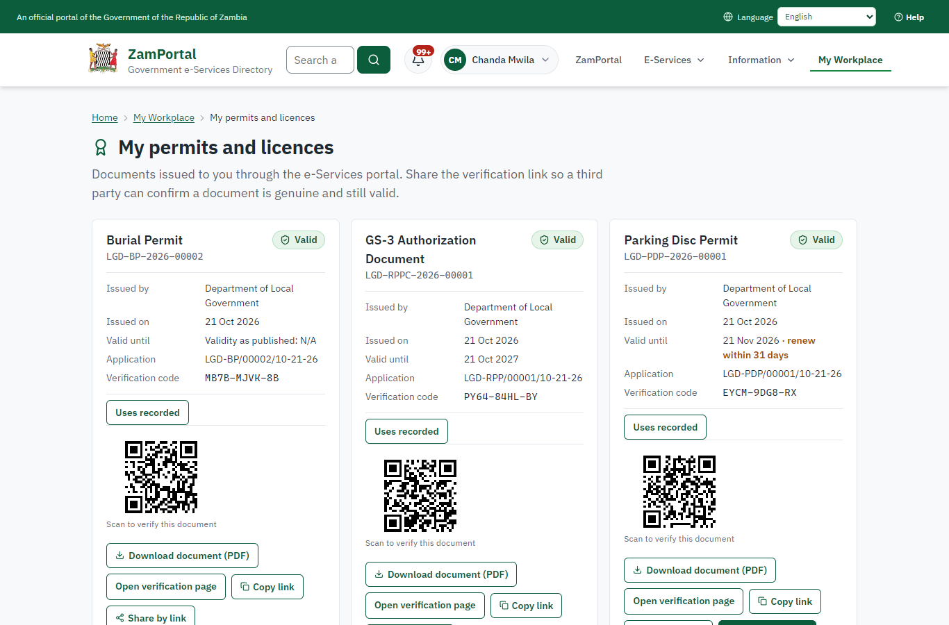 The document in My permits (desktop)