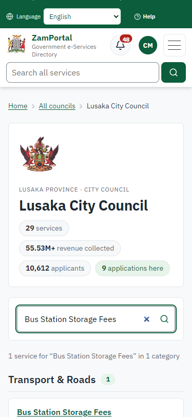 Find the service at the council (375 px phone)