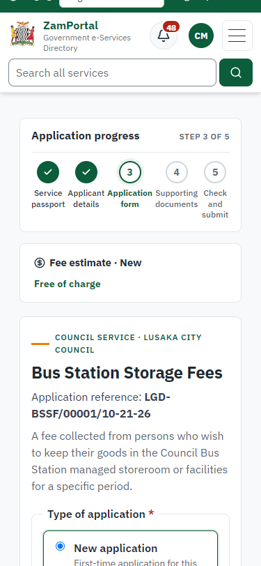 Fill in the application form (375 px phone)