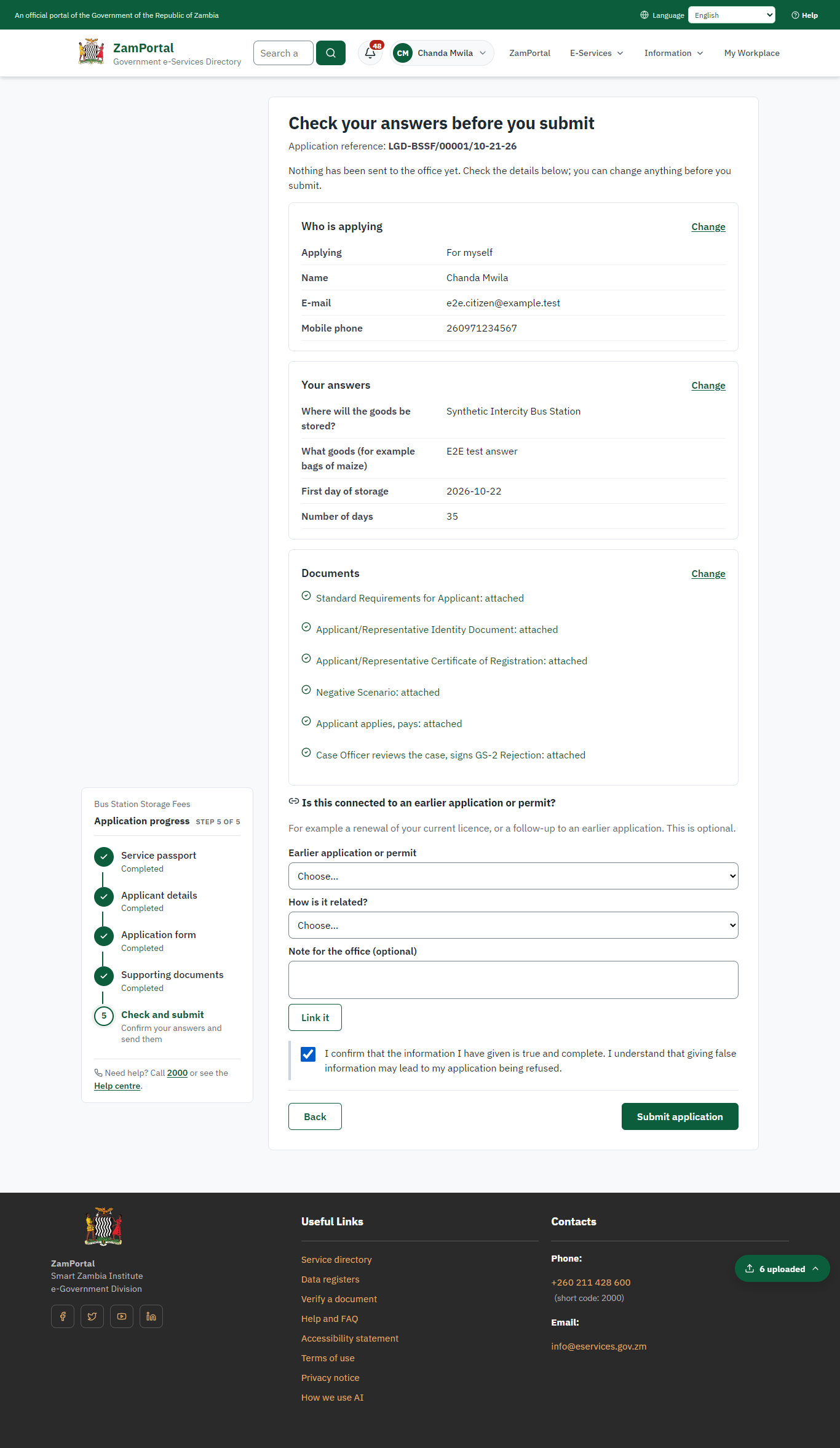 Check the answers and confirm the declaration (desktop)