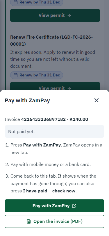 Pay with ZamPay (375 px phone)
