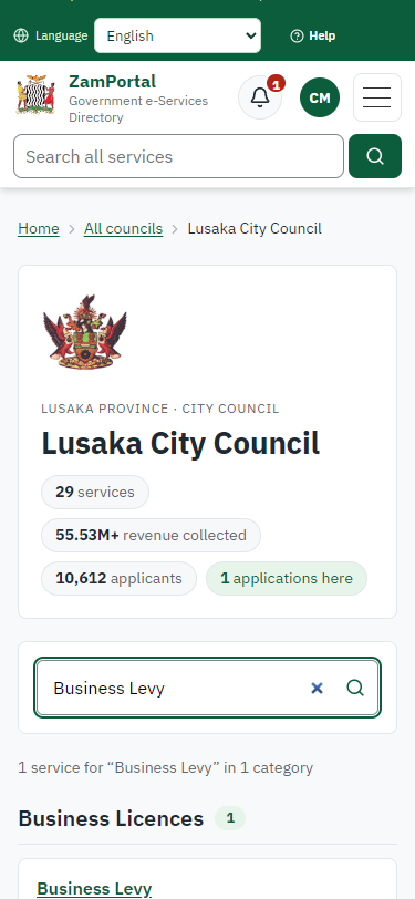 Find the service at the council (375 px phone)