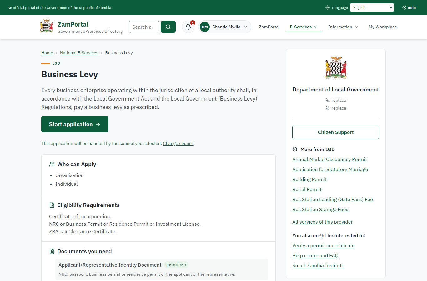 Read the service page (desktop)